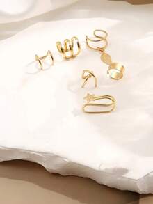 Women's 6-Piece Ear Cuff Set | Golden & Silvery Plated Non-Piercing Ear Climbers - Yellow Gold - View 6