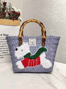 1 pieza Bolso tejido a rayas retro de salchicha, bolso de mano, bolso de tela, bolso de mano para mujer, bolso de playa - Multicolor - Ver 12
