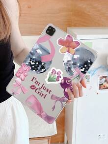 Y2K少女风拼贴iPad保护套 - 迪斯科球、蝴蝶结、樱桃图案、“我只是个女孩”标语、唇印、防震美观保护套，兼容iPad 11代、iPad 10代、iPad A16 - 無色 - 查看 7