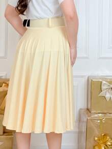 Midi Skirt With Belt, Flared, For Evangelical Women. - 淺黃色 - 查看 2