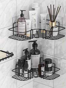 1pc Bathroom Shelf, Shower Caddy, Wall-Mounted Corner Storage Rack, Toothbrush Holder, Organizer Basket, Shower Rack, Kitchen Spice Rack, Suitable For Storing Shower Supplies, Cosmetics, Seasonings, Etc. For Kitchen, Bathroom, Vanity. Bathroom - Black - View 5