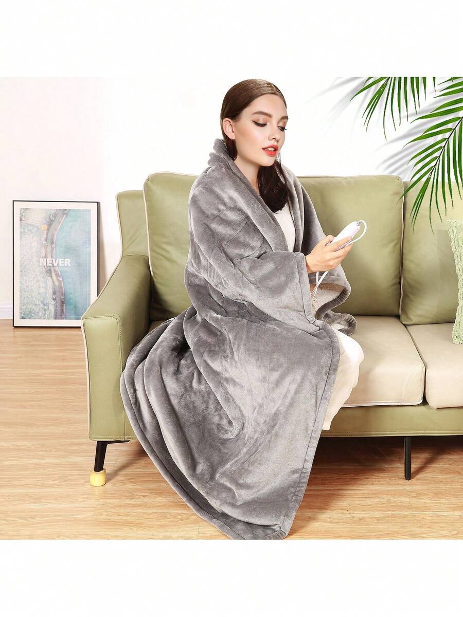 Manta eléctrica térmica de 127 x 152 cm, tamaño individual, suave franela y sherpa, con temporizador de 3 horas y apagado automático, 5 niveles de calefacción para sofá, lavable a máquina, certificación ETL y FCC (gris) - Franela y sherpa de tamaño doble. - Ver 1