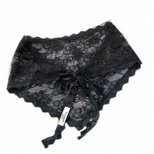 Lace Patchwork Tie Decoration Stylish Scarf - Lá tre hình tam giác màu đen - Xem 5