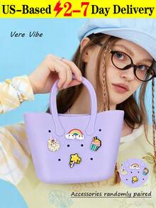 1PC Mini Children Silicone Solid Color Flower Hollow DIY Detachable Handbag Summer Beach Bag Mini Bag Handbag - Nhiều màu - Xem 12