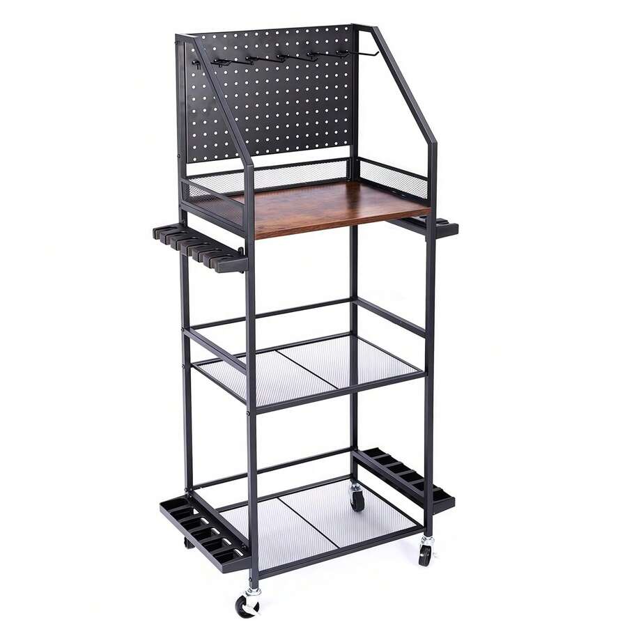 ロッドスタンド 釣り竿立て 釣竿置き 12本用 大容量 4in1 ロッドラック 釣り具収納 整理 移動式 ロッドホルダー キャスター付き 移動便利 パンチングボード付き 組立式 - ブラック - チェックする 1