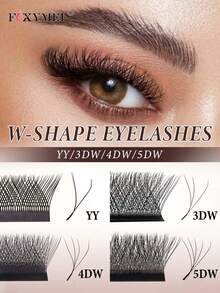 FOXYMEI 1800片新款W型睫毛 C/D卷度 W型睫毛嫁接 3D/4D/5D 手工制作 自然假睫毛 8-15mm 预卷扇形睫毛 0.07mm厚度 柔软 自动绽放 沙龙级睫毛 - 黑色 - 查看 1