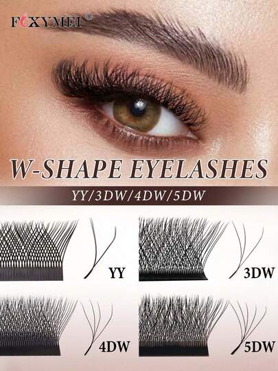 FOXYMEI 1800 piezas Nuevas pestañas con forma de W C/D Curl Extensión de pestañas con forma de W 3D/4D/5D Hechas a mano Pestañas postizas naturales 8-15mm Pre-rizadas Abanicadas 0.07mm de grosor Suaves Florecimiento automático Pestañas de salón