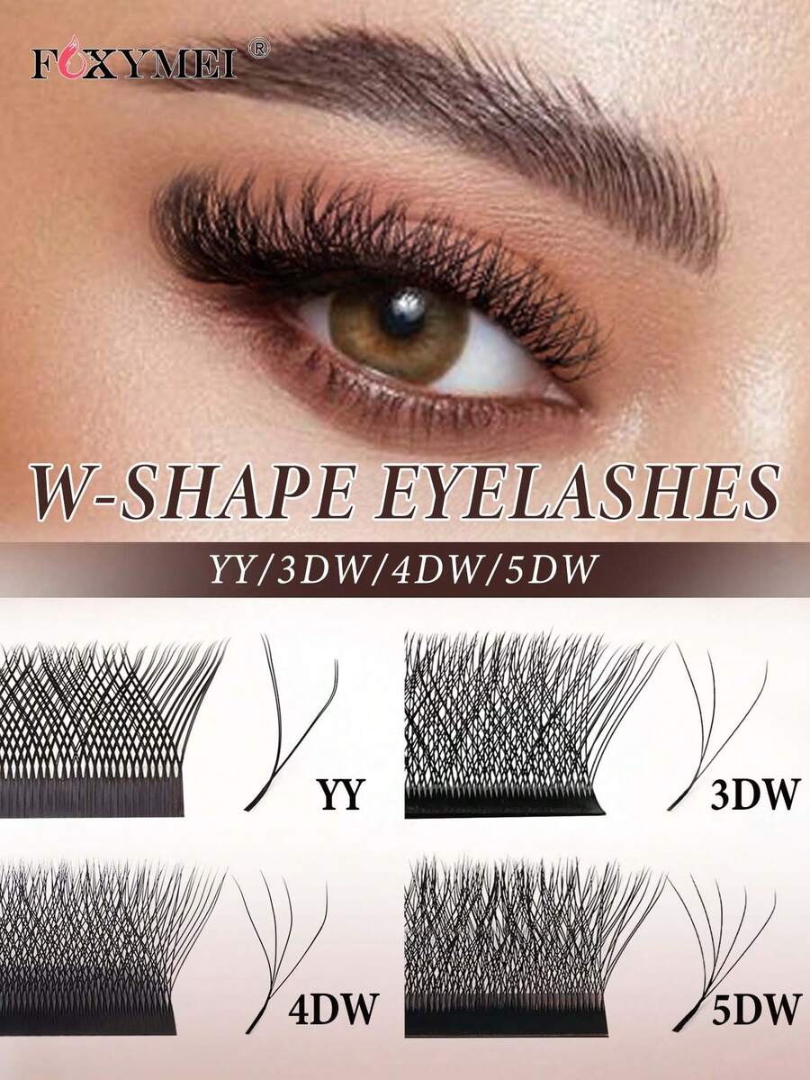 FOXYMEI 1800片新款W型睫毛 C/D卷度 W型睫毛嫁接 3D/4D/5D 手工制作 自然假睫毛 8-15mm 预卷扇形睫毛 0.07mm厚度 柔软 自动绽放 沙龙级睫毛 - 黑色 - 查看 1