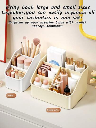 Drawer-Type Cosmetic Storage Box | Multi-Compartment Design For Classified Storage Of Lipsticks, Makeup Brushes, And Skin Care Products, Compact Structure Suitable For Dressers Or Dormitories, Plastic Material