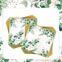 20pcs/40pcs/60pcs Green Eucalyptus Leaf Paper Napkins, 6.5 Inch Disposable Gray-Green Leaf Lunch Cocktail Party Napkins, Suitable For Home, Wedding, Birthday, Baby Shower, Bridal Shower, Anniversary, Tea Party/Garden Party Supplies - Multicolor - View 5