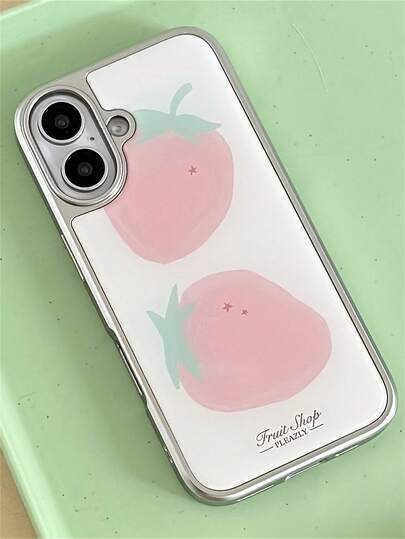 Y2K Cute Strawberry Graffiti Epoxy Phone Case Compatible With IPhone 17 16 15 14 13 Pro Max Simple Stylish Summer Fruit Pattern Shockproof Protective Back Cover Gift For Girl