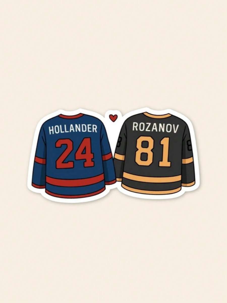 1张冰球球衣贴纸,Hollander #24 和 Rozanov #81 体育迷贴纸,创意情侣球衣心形贴纸,适合爱书人士,美观贴纸,可用于笔记本电脑、笔记本和手机壳装饰 - 彩色 - 查看 1