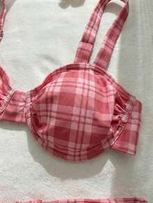 Bộ bikini nữ gợi cảm màu đỏ kẻ caro, có gọng, dây đeo rộng, thích hợp cho tiệc bể bơi và kỳ nghỉ hè trên bãi biển. - Màu Đỏ Sâu - Xem 5