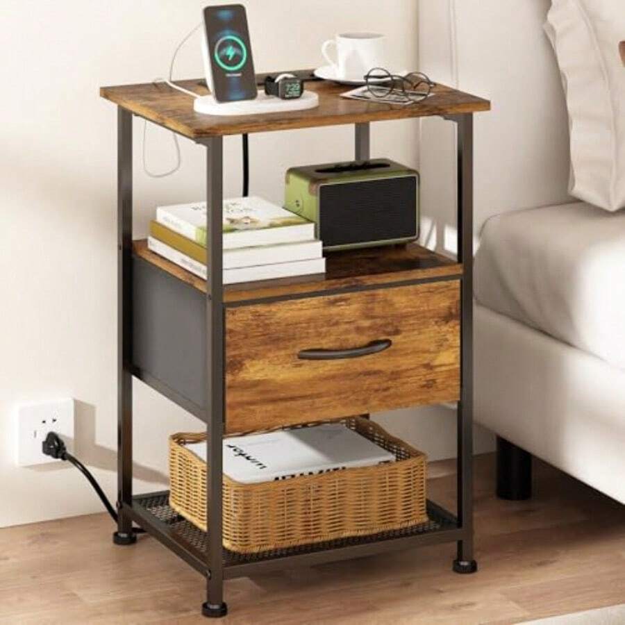 buros para recamaraGILLAS Mesa de Noce con Estacion de Carga Buro para Recamara de 3 Nive Buro con 3 Caones Tela Mesita de Noce Inteligente Mesa iliar R Mueble para Recamara Sala Dormito y Snburos para recamara - Con 1 Caín - Ver 1