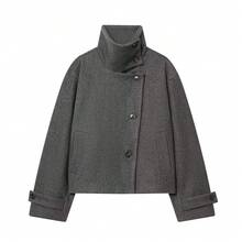 DEEKA Autumn/Winter New Women's Fashion Minimalist Versatile Stand Collar Jacket - Dark Grey - View 6
