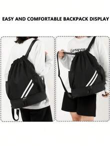 Mochila con cordón impermeable con compartimento para zapatos, bolsa deportiva de gran capacidad unisex con correas de hombro ajustables, adecuada para baloncesto, fitness, yoga, viajes al aire libre, escuela - Multicolor - Ver 7