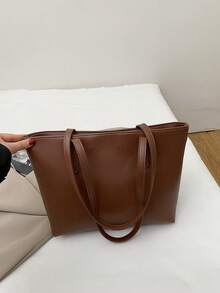 2026 Large Capacity New Crocodile Grain Tote Bag, Casual Commuter Shoulder Bag For Students & Women - Brown - View 7