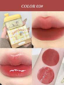 Gege Bear 1pc Matte & Glossy Dual-Tone Lip Cream With Applicator Brush, Moisturizing, Long-Lasting, Natural Finish, Portable Dual-Color - Multicolor - View 12