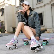 一双男女通用轮滑鞋,适合青少年和学生,四轮隐形可伸缩轮,可变形系带,带刹车功能,适合滑冰和行走,青少年礼物 - 紫色 - 查看 7