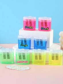 [Customization] 1pc Personalized Double Headed Pencil Sharpener, Customized Double Hole Pencil Sharpener With Different Sizes Of Holes, Eyebrow Pencil Sharpener, Suitable For Back To School Learning Supplies During The New Semester - Multicolor - View 5