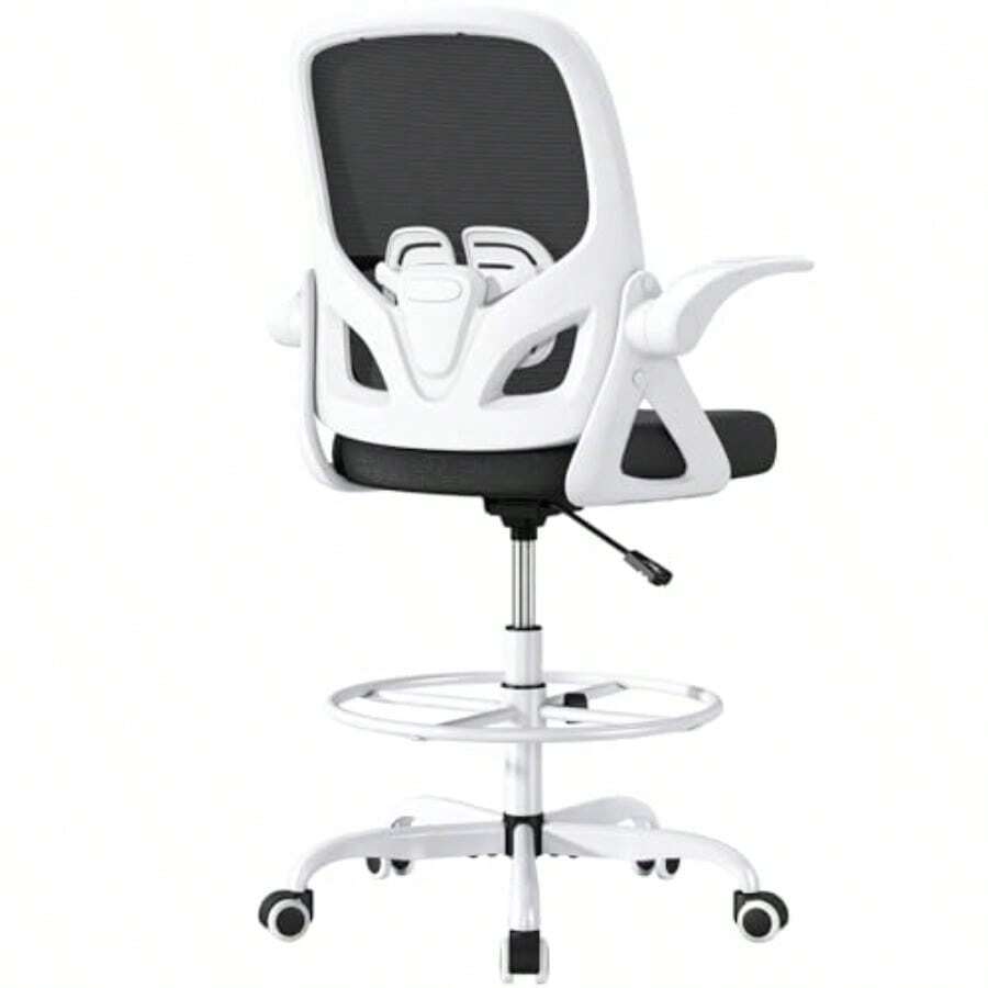 ORRSAKER - Silla de dibujo alta con soporte lumbar y reposapiés silla de computadora ergonómica de altura extendida para trabajo en casa silla de oficina de malla transpirable con brazos abatibles - BLANCO - Ver 1