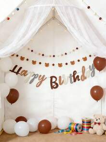 2pcs/Set Cute Bear Flag, Bear Theme Happy Birthday Banner With Adorable Bear Flags, Birthday Party Triangle Pennant Decorations, Suitable For Bedroom, Room, Game Room, Dorm, Baby Shower, Gender Reveal Party Supplies - Multicolor - View 5