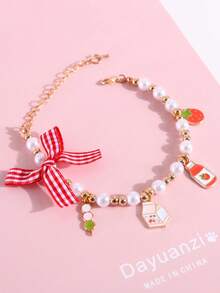 1 Pc Cat Pearl Necklace With Adjustable Cat, Dog, Rabbit Birthday Collar, Bow, Duck, Ice Cream Bell Pendant - Multicolor - View 11