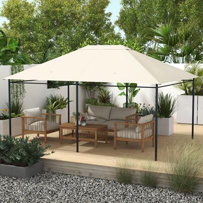 Outsunny 3 X 4m Gazebo Canopy Replacement Covers, Garden Gazebo Roof Replacement With Vents And Drain Holes, TOP COVER ONLY, Cream White