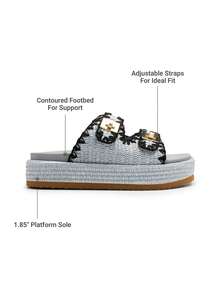 Women's Raffia Espadrilles 1.85-Inch Platform Sandals Comfortable Wedge Sandals Adjustable Buckle Cute Slide Beach Vacation Summer Shoes - Màu xanh lam - Xem 2