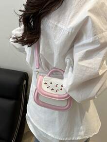 Sweet Style Mini Handbag For Women, New Colorblock Design Versatile Shoulder Bag - Pink - View 5