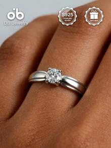 925纯银戒指，优雅单石设计，镶嵌闪亮立方氧化锆，高品质礼物，适合情人节/生日、婚礼、日常佩戴，附赠礼盒 - 鋯石戒指 - 查看 7