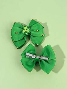 2 chiếc nơ cài tóc hình cỏ ba lá ngày lễ Thánh Patrick cho nữ và bé gái, nơ trang trí đính hạt vàng, kẹp cá sấu, kẹp tóc hình cỏ ba lá đơn giản, kẹp tóc dự tiệc tinh tế, kẹp tóc màu xanh lá cây, phụ kiện tóc cho nữ, kẹp càng cua, phụ kiện đội đầu. - màu xanh lá - Xem 5