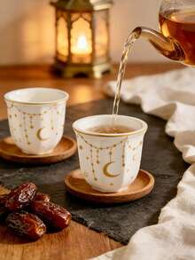 1 Stück Keramik Kaffeebecher mit Gold Mond- und Sternmuster, 180ml/250ml Fassungsvermögen, orientalischer Teebecher, geeignet für Tee, Espresso, Latte, Cappuccino, Milch, Saft, ideal für Zuhause, Küche, Restaurant, Café, Geschenk zu Feiertagen - Verschiedenfarbig - Übersicht 2