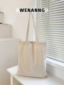 1 pieza Bolso de lona de unicolor casual, de gran capacidad, multifuncional, minimalista, portátil, reutilizable, plegable, adecuado para exteriores, vuelta al colegio, viajes, compras y otras ocasiones, también adecuado para mujeres, jóvenes profesionales, damas de oficina, regalos del Día del Maestro, damas, chicas, adolescentes, se puede usar para negocios/viajes/trabajo/oficina, vacaciones/ocio, etc. - Beis - Ver 1