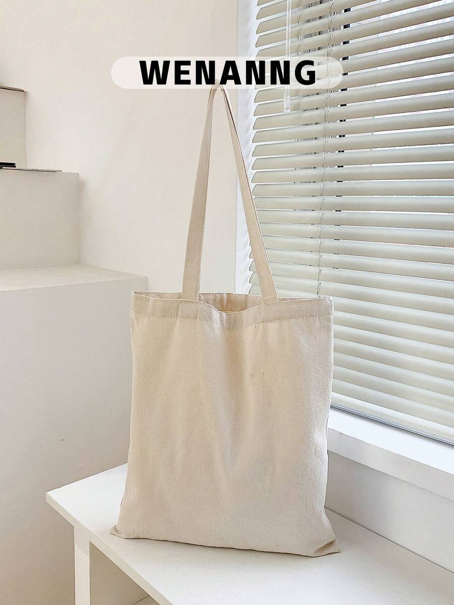 1 pieza Bolso de lona de unicolor casual, de gran capacidad, multifuncional, minimalista, portátil, reutilizable, plegable, adecuado para exteriores, vuelta al colegio, viajes, compras y otras ocasiones, también adecuado para mujeres, jóvenes profesionales, damas de oficina, regalos del Día del Maestro, damas, chicas, adolescentes, se puede usar para negocios/viajes/trabajo/oficina, vacaciones/ocio, etc. - Beis - Ver 1