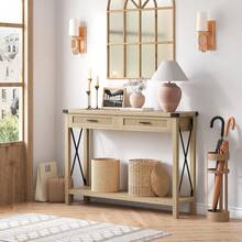 Mesa de entrada bohemia con cajones de ratán, consola para entrada, mesa auxiliar de madera de 109 cm con espacio de almacenamiento para sala de estar, pasillo y recibidor. - Color de la madera - Ver 8