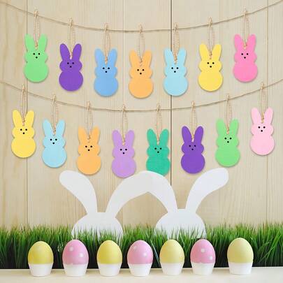 10个木制复活节兔子挂饰，兔子和彩蛋装饰，春季家居装饰