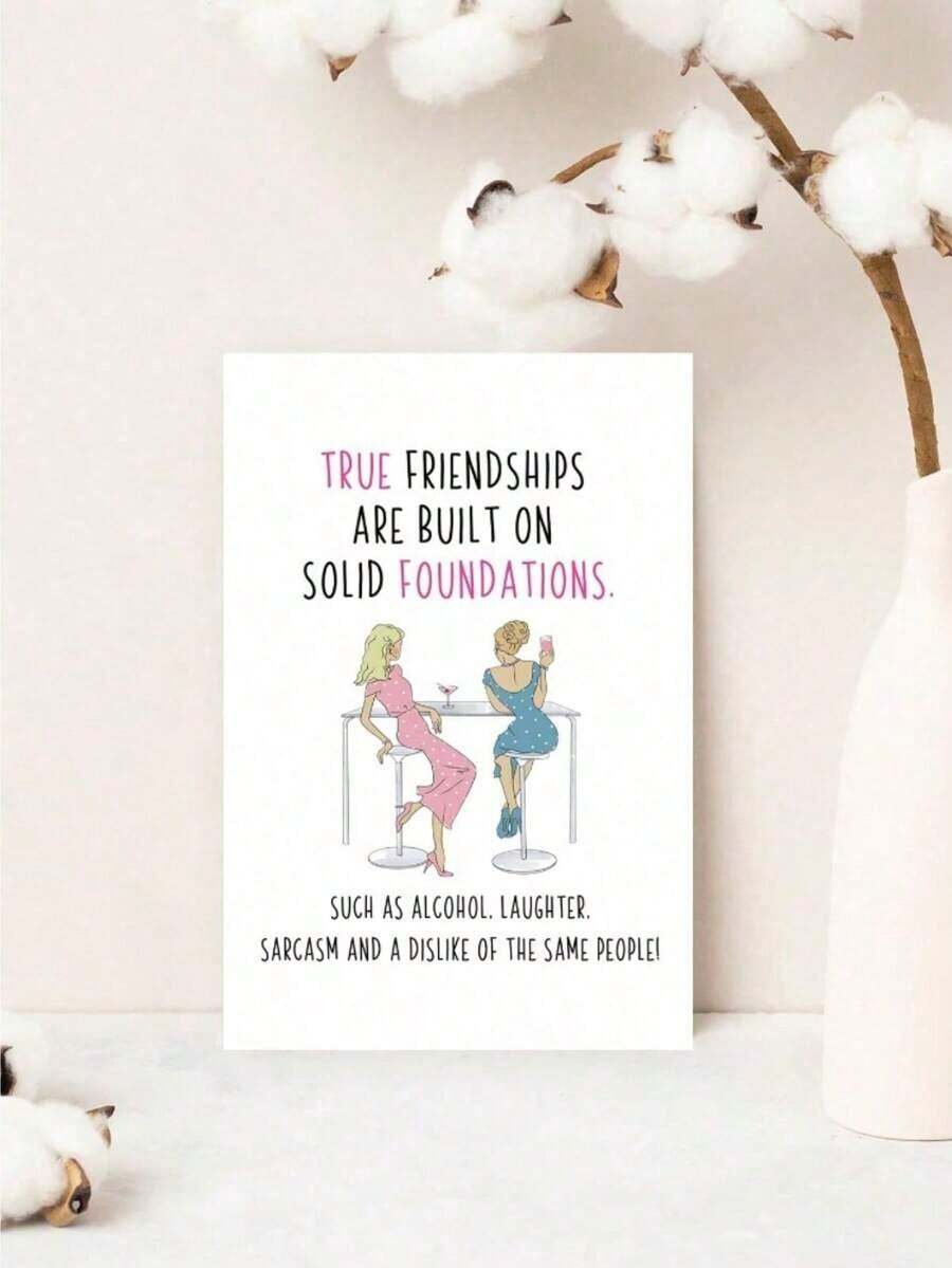 1 Pc Funny Best Friend Birthday Greeting Card Her Humorous Friendship Design Female Friend Bestie BFF Soulmate Friends Family Couples Colleagues Birthday Thanksgiving Wedding Parties Any Occasions Use As Card Birthday Card Invitation Card Thank You Card Card With Matching Envelope - Nhiều màu - Xem 1