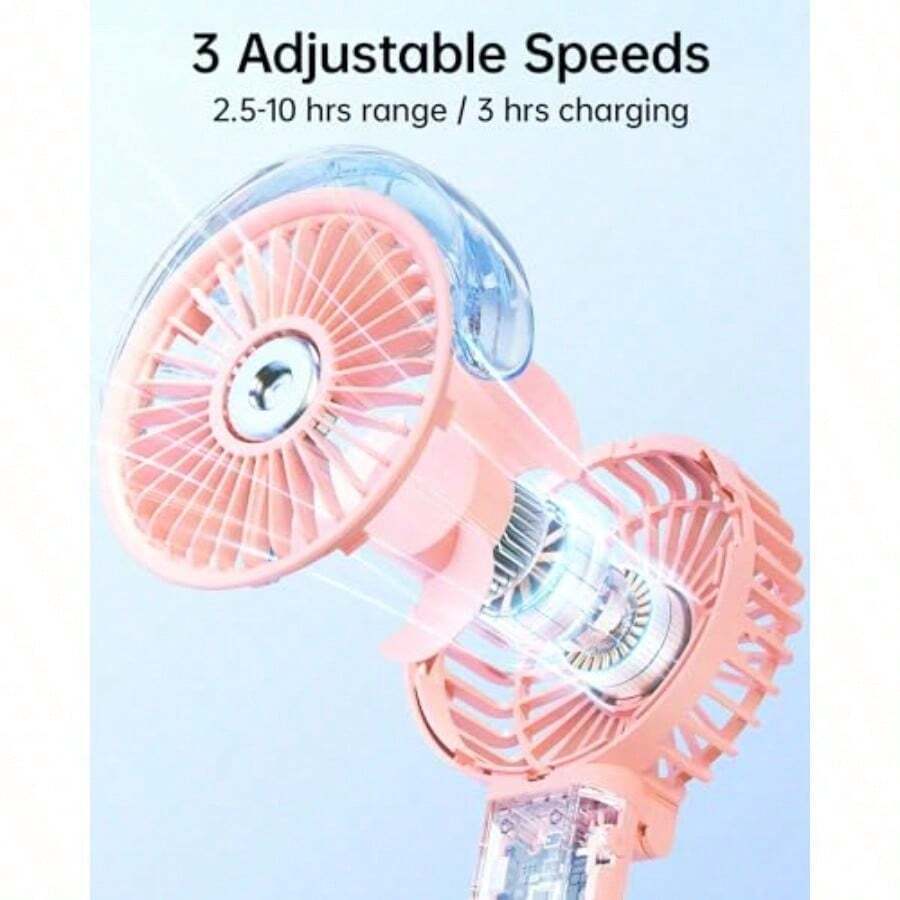 Ventilador portátil personal de mano plegable de 180 grados con spray de niebla, 3 velocidades, tanque de agua 30 ml, recargable por USB, ideal para viajes o uso diario - Rosa - Ver 1