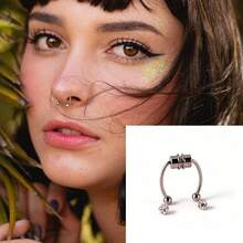 6pcs/Set Fashionable Stainless Steel Rhinestone Decorative Nose Ring For Women's Daily Decoration - 銀色 - 查看 3