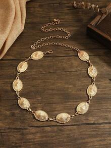 1 pieza Cinturón de cadena con decoración ovalada estilo bohemio para mujer, para usar en verano, escuela, otoño, Halloween - Bronce - Ver 5