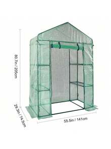 Invernadero portátil de 140 x 74 x 203 cm con estantes, cubierta de polietileno de alta resistencia, puerta enrollable con cremallera y estructura de acero. Se instala en minutos. Ideal para plantar y almacenar. - Verde - Ver 10