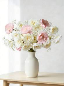 3/6pcs Artificial Silk Peony & Baby's Breath Flower Bouquet - Modern Minimalist Ins Style Fake Floral Decor, Suitable For Home Indoor Living Room Tabletop, Bedroom Vanity, Entryway Vase Centerpiece, And Balcony Decoration - Multicolor - View 2