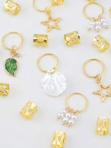 28pcs Ramadan Series Hair Accessories - Star, Moon, Leaf, Shell Pendant Hollow Design Hair Clips, Fashion & Unique - Gold - View 2
