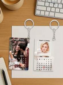 1pc Personalized Photo/Text Keychain, Customized Calendar Keychain, Couple Keychain With Photo Frame, Organic Glass Music Keychain Gift For Boyfriend/Girlfriend, Anniversary, Valentine's Day, Special Occasions - Customized photos + calendar - View 6