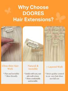 DOORES Seamless PU Clip-In 7pcs 110g Human Hair Extensions, Ash Blonde To Gold And Platinum Blonde, 100% Real Human Hair, Invisible Comfortable Natural Blend Premium Virgin Hair, Easy To Wear - S17/22/60 - View 6