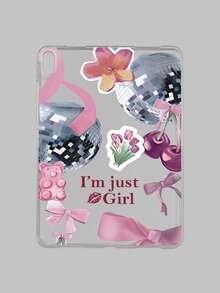 Y2K少女风拼贴iPad保护套 - 迪斯科球、蝴蝶结、樱桃图案、“我只是个女孩”标语、唇印、防震美观保护套，兼容iPad 11代、iPad 10代、iPad A16 - 無色 - 查看 47