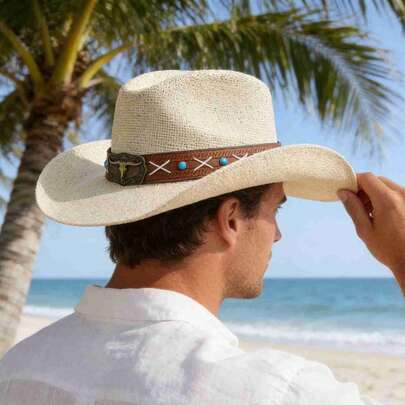 Straw Cowgirl Hats For Women Men Outdoor Western Hat Wide Brim Sun Hat With Belt