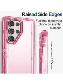 军规级防摔豪华重型坚固耐用硬质防震透明手机壳，兼容三星 Galaxy S26 Ultra、S25 Ultra、S24 Ultra、S23 Ultra、S22 Ultra、S26、S25、S24 Plus，豪华三合一透明边框后盖，春季生日礼物 - 透明紅 - 查看 2