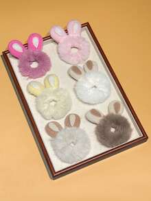 6/4/2个装女士毛绒兔耳发圈，甜美可爱风格，复活节发饰，高弹力发圈，适合休闲、派对、节日、复活节装扮、礼物 - 彩色 - 查看 7